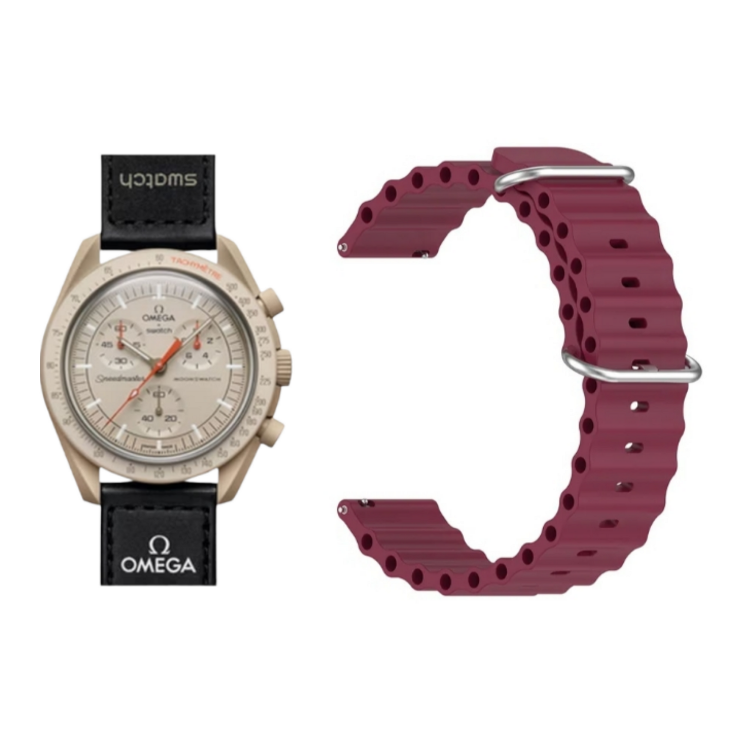 (OmegaXSwatch) Ocean Burgundy new ultra strap design - باند سيليكون عنابي تصميم ساعه الالترا الجديد 