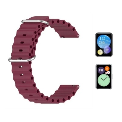 (Huawei Fit 1 &amp; 2 &amp; 3 &amp; 4/Pro) Ocean Burgundy new ultra strap design - باند سيليكون عنابي تصميم ساعه الالترا الجديد 