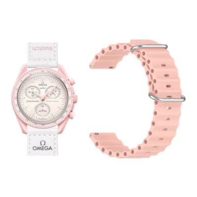 (OmegaXSwatch) Ocean Pink new ultra strap design - باند سيليكون وردي تصميم ساعه الالترا الجديد 