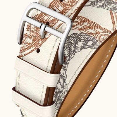 (42mm-44mm-45mm-49mm) Hermes Blanc Leather double tour Band - جلد هرميز دبل ابيض مع نقش 