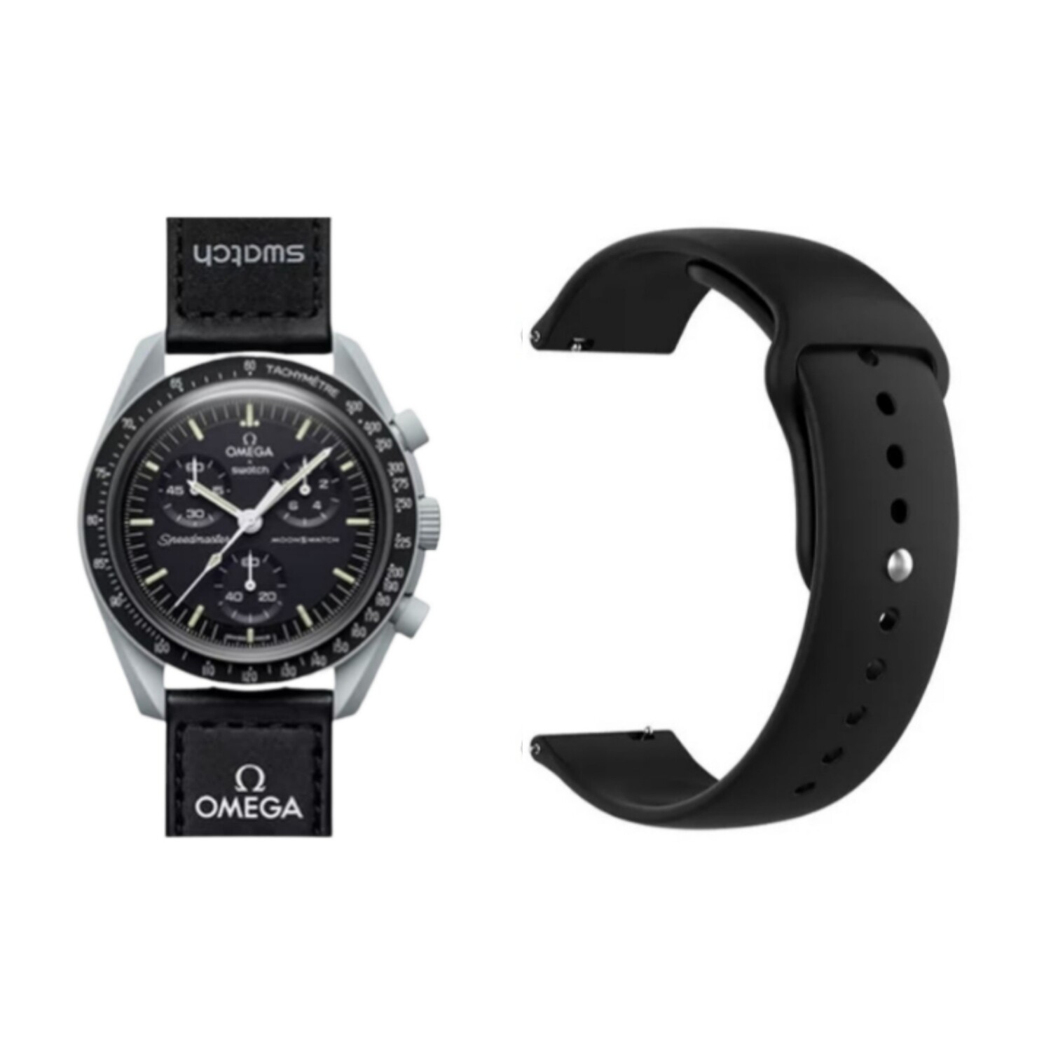 (OmegaXSwatch) Silicone Band Black -  باند سيليكون لون اسود 