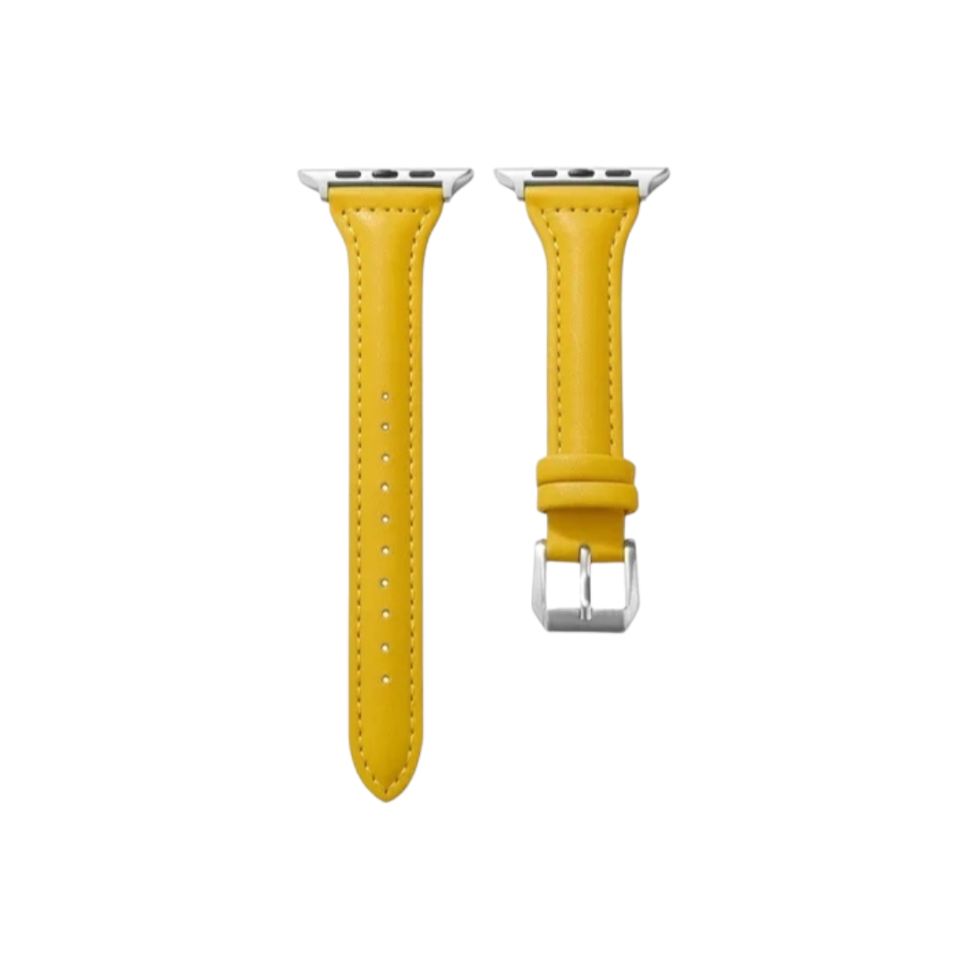 (42mm-44mm-45mm-49mm) New Slim Leather band Yellow - باند جلد ضعيف تسكيره مسمار اصفر 