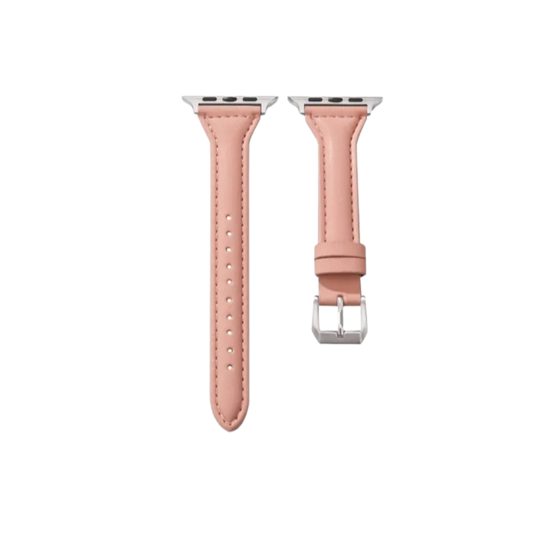 (42mm-44mm-45mm-49mm) New Slim Leather band Pink - باند جلد ضعيف تسكيره مسمار وردي