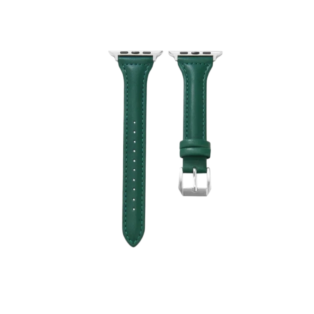 (42mm-44mm-45mm-49mm) New Slim Leather band Dark Green - باند جلد ضعيف تسكيره مسمار زيتي 