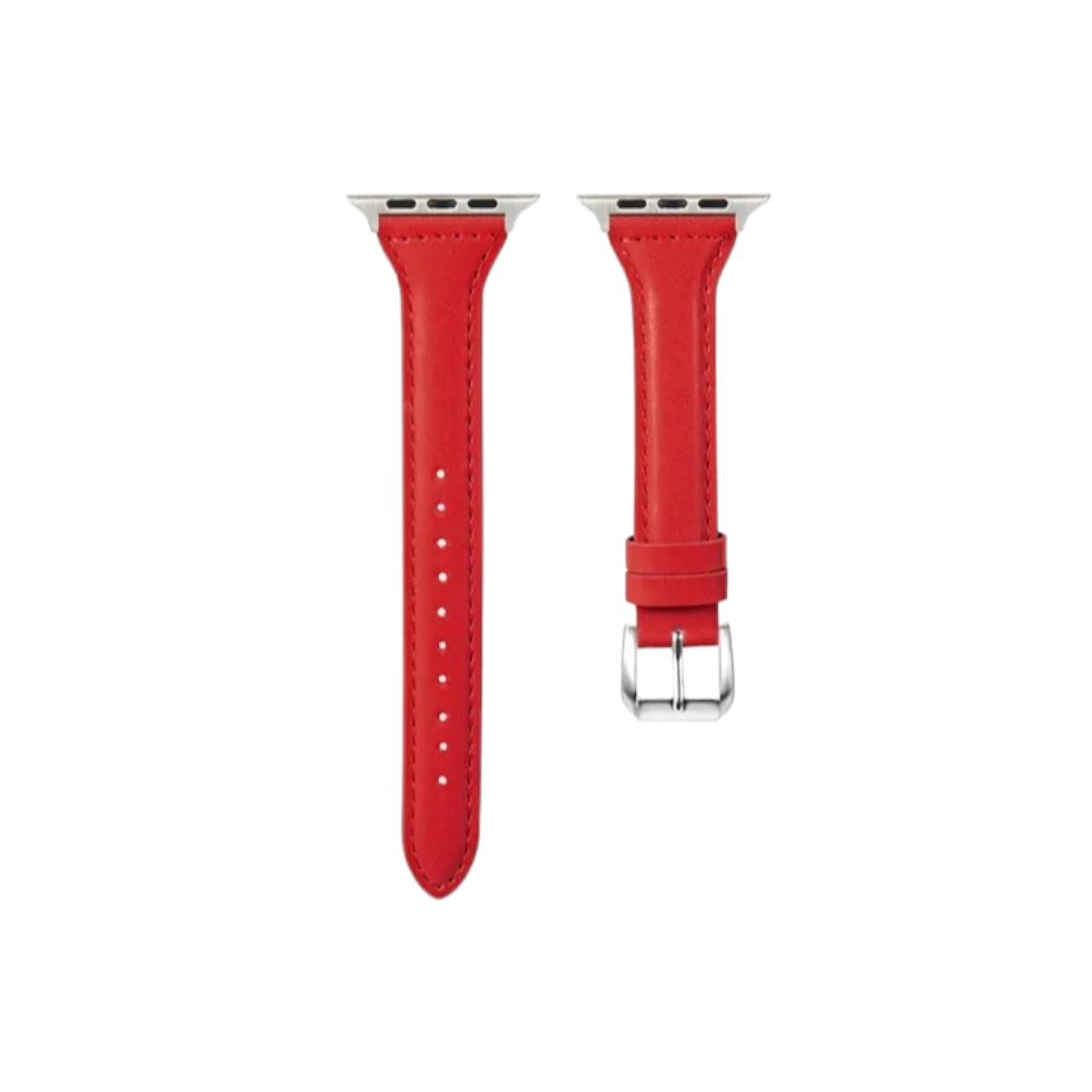 (42mm-44mm-45mm-49mm) New Slim Leather band Red - باند جلد ضعيف تسكيره مسمار احمر 