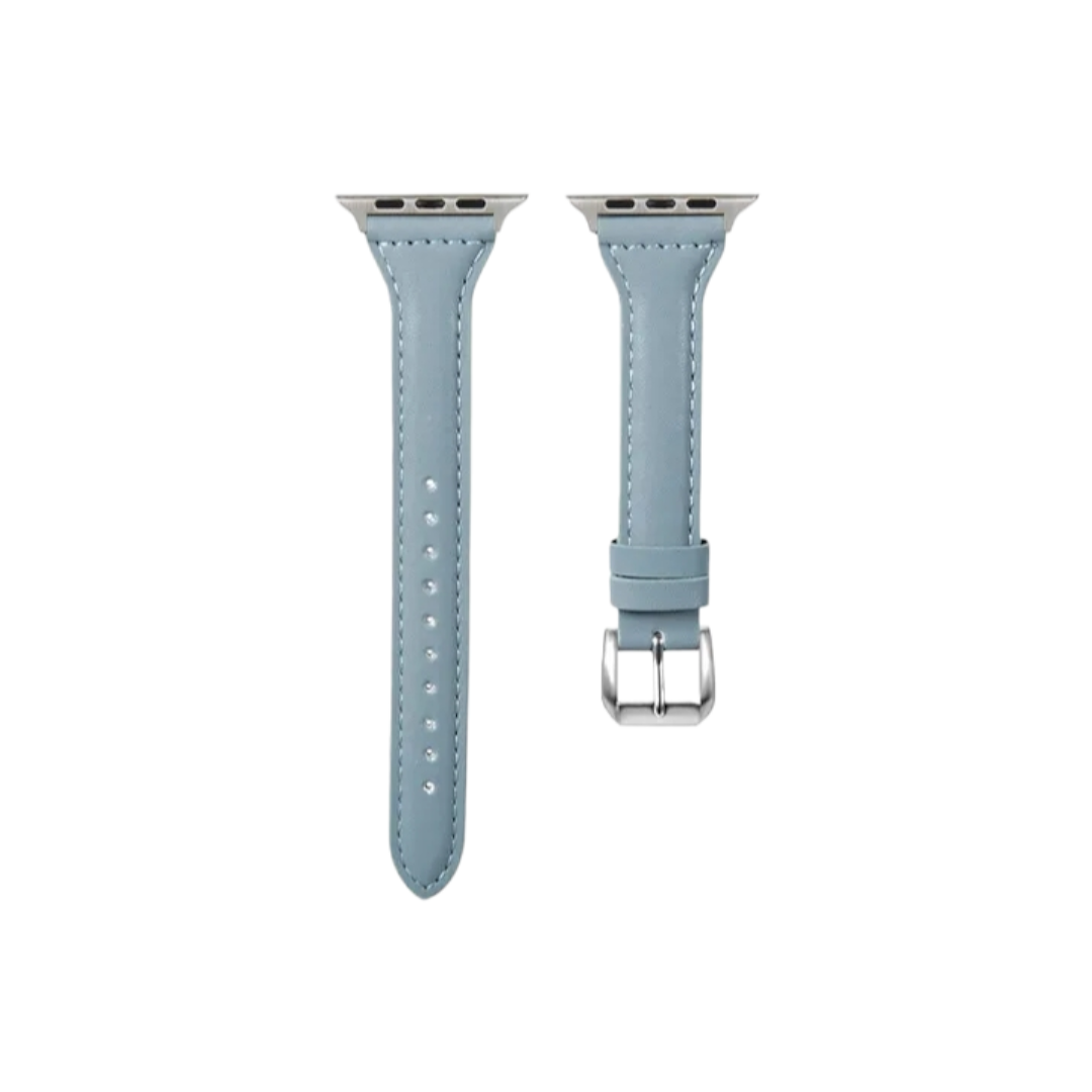 (42mm-44mm-45mm-49mm) New Slim Leather band Stone blue - باند جلد ضعيف تسكيره مسمار سماوي 