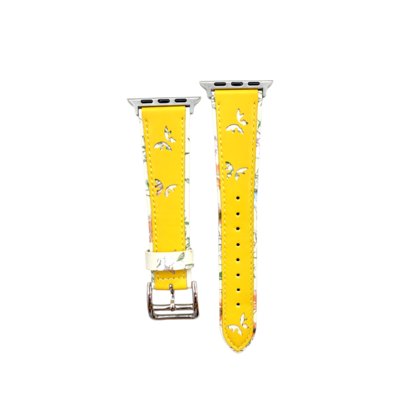 (38mm-40mm-41mm) The Garden Leather Yellow Band - باند جلد فراشات ورد لون اصفر 