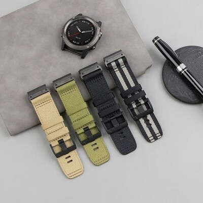 (26mm) Garmin Canvas Black with lines - جارمن خام اسود مخطط 