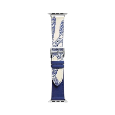 (38mm-40mm-41mm) Hermes Leather Blue&amp;Pattern Band - جلد هرميز لون كحلي مع نقش