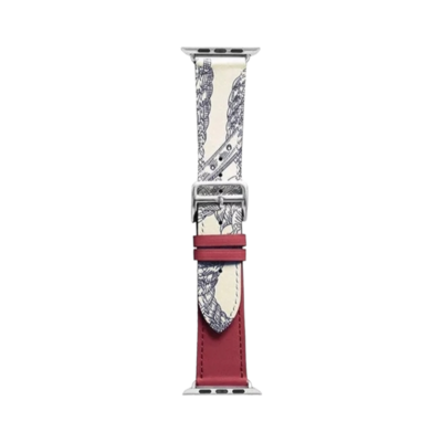 (38mm-40mm-41mm) Hermes Leather Red&amp;Pattern Band - جلد هرميز لون احمر مع نقش