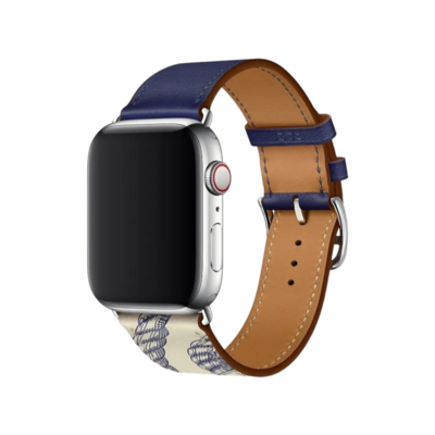 (42mm-44mm-45mm-49mm) Hermes Leather Blue&amp;Pattern Band - جلد هرميز لون كحلي مع نقش