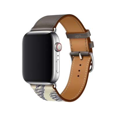(42mm-44mm-45mm-49mm) Hermes Leather Grey&amp;Pattern Band - جلد هرميز لون رمادي مع نقش