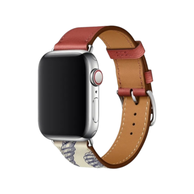 (42mm-44mm-45mm-49mm) Hermes Leather Red&amp;Pattern Band - جلد هرميز لون احمر مع نقش