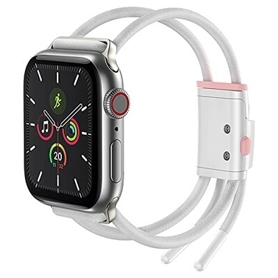 (42mm-44mm-45mm-49mm) Fabric Rope lock design white/pink - تصميم خام قفل ابيض/وردي 
