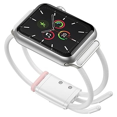 (42mm-44mm-45mm-49mm) Fabric Rope lock design white/pink - تصميم خام قفل ابيض/وردي 