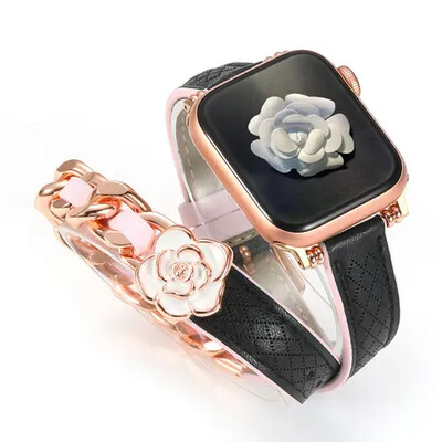 (42mm-44mm-45mm-49mm) Hermes double tune Leather Flower Slim double tour Band new design - تصميم جديد جلد تصميم ورده هرميز دبل ضعيف لونين 