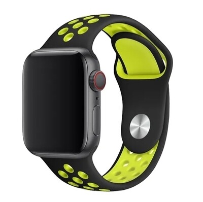 (42mm-44mm-45mm-46mm-49mm) Nike Sports Silicone band Black&amp;Green - باند نايك سبورت سيليكون لون اسود مع أخضر 
