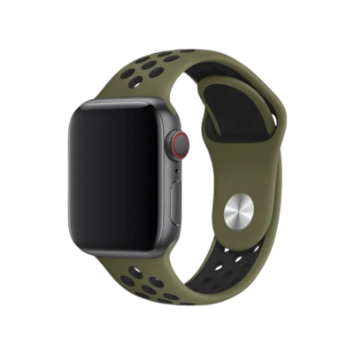 (42mm-44mm-45mm-46mm-49mm) Nike Sports Silicone band Green&amp;Black- باند نايك سبورت سيليكون لون زيتي مع اسود 
