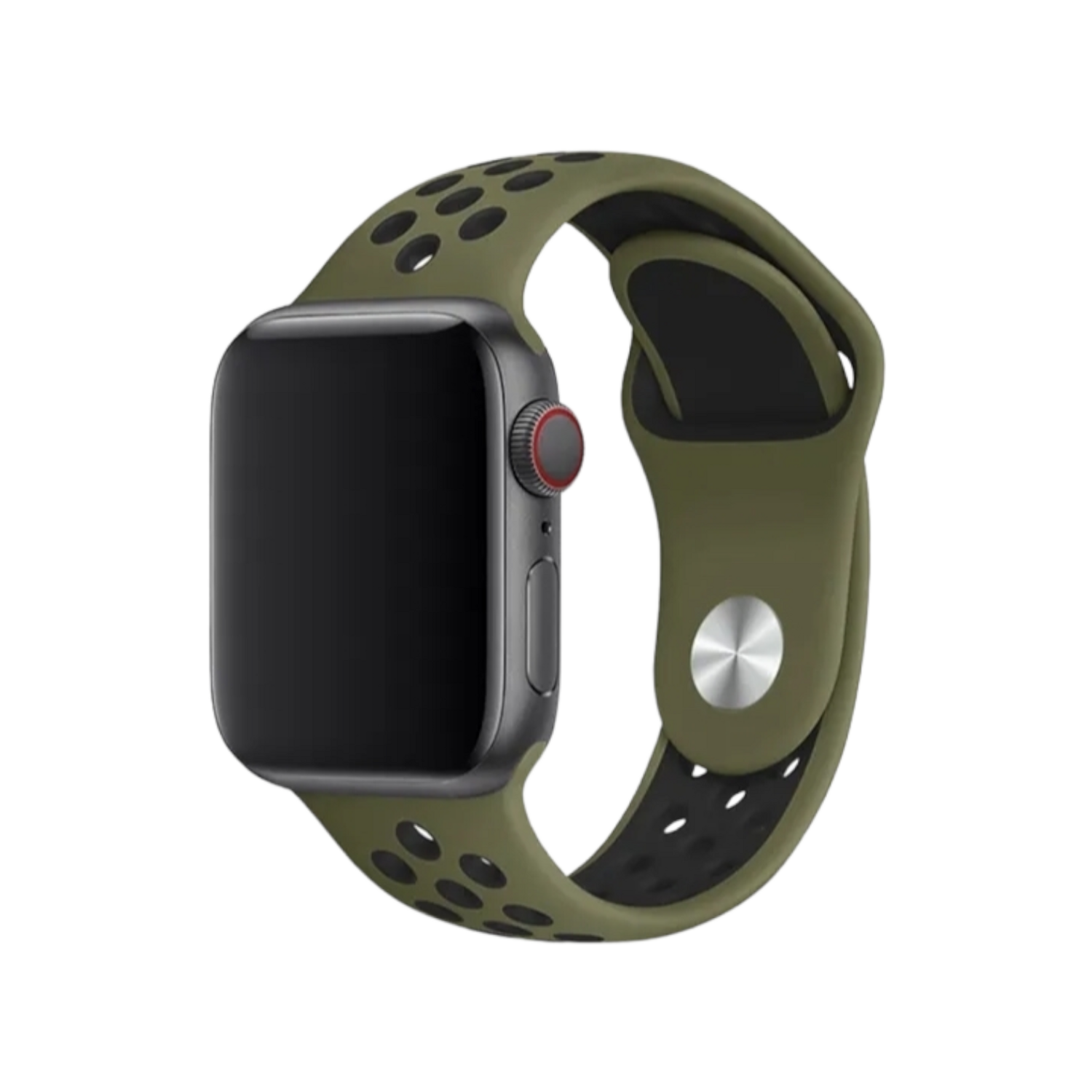 (42mm-44mm-45mm-46mm-49mm) Nike Sports Silicone band Green&amp;Black- باند نايك سبورت سيليكون لون زيتي مع اسود 