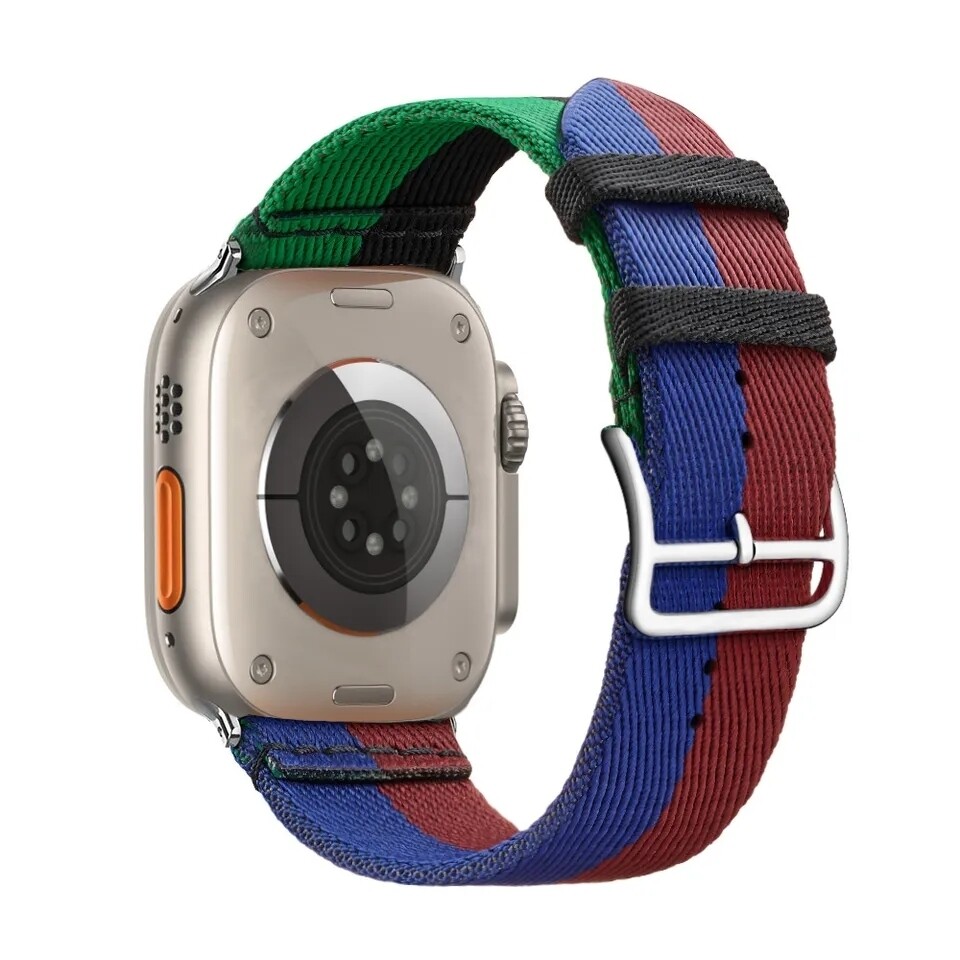 (42mm-44mm-45mm-49mm) Fabric multi color hermes strap design Green - خام تصميم هرميز ملون أخضر