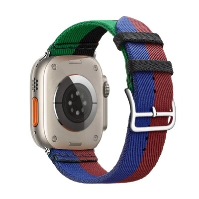 (38mm-40mm-41mm) Fabric multi color hermes strap design Green - خام تصميم هرميز ملون أخضر