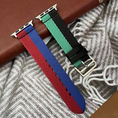 (42mm-44mm-45mm-49mm) Fabric multi color hermes strap design Green - خام تصميم هرميز ملون أخضر