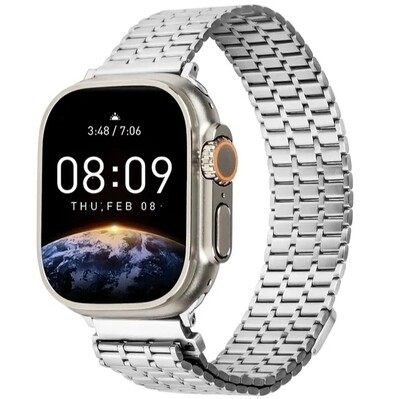 (38mm-40mm-41mm)  Steel Magnatic Shah design Silver - ستيل مغناطيس تصميم شاه سلفر 