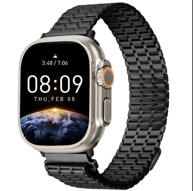 (42mm-44mm-45mm-49mm)  Steel Magnatic Shah design Black - ستيل مغناطيس تصميم شاه اسود 