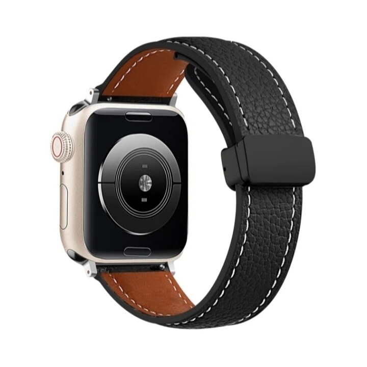(38mm-40mm-41mm) Magnetic Leather Black band - باند جلد مغناطيسي اسود 