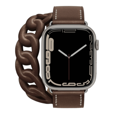 (42mm-44mm-45mm-49mm) Hermes Coffee brown Leather double tour Band new design - تصميم جديد جلد هرميز دبل قهوه بني 