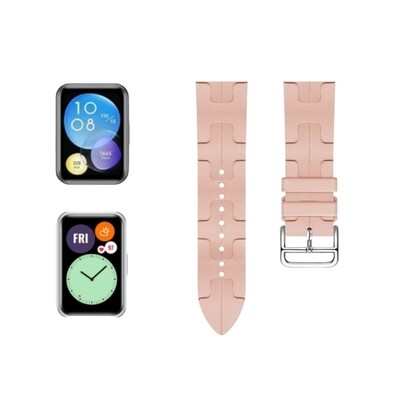 (Huawei Fit 1 &amp; 2 &amp; 3 &amp; 4/Pro) Silicone Hermes Kilim design Light Pink - باند سيليكون تصميم هرميز كيليم وردي فاتح 