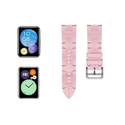 (Huawei Fit 1 &amp; 2 &amp; 3 &amp; 4/Pro) Silicone Hermes Kilim design Pink - باند سيليكون تصميم هرميز كيليم وردي 