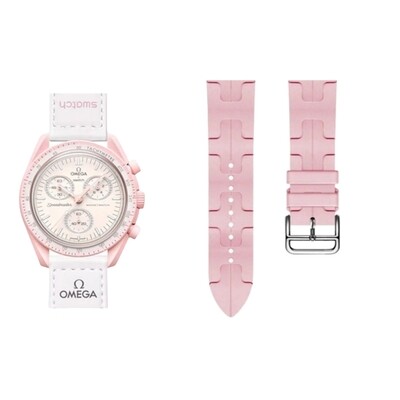 (OmegaXSwatch) Silicone Hermes Kilim design Pink - باند سيليكون تصميم هرميز كيليم وردي 
