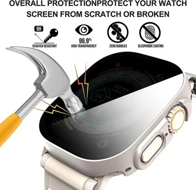 49mm apple watch Ultra Full cover with privacy glass protection Transparent  - كفر كامل مع حمايه شاشه برايفسي لساعه ابل الترا شفاف مقاس ٤٩م