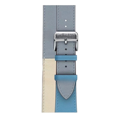 (Huawei Fit 1 &amp; 2 &amp; 3 &amp; 4/Pro) Hermes Sky blue Leather double tour band - جلد هرميز دبل سماوي 