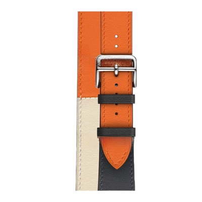 (Huawei Fit 1 &amp; 2 &amp; 3 &amp; 4/Pro) Hermes Orange Leather double tour band - جلد هرميز دبل برتقالي 