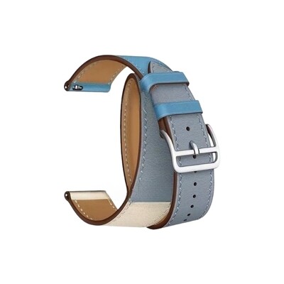 (20mm) Hermes Sky blue Leather double tour band - جلد هرميز دبل سماوي 