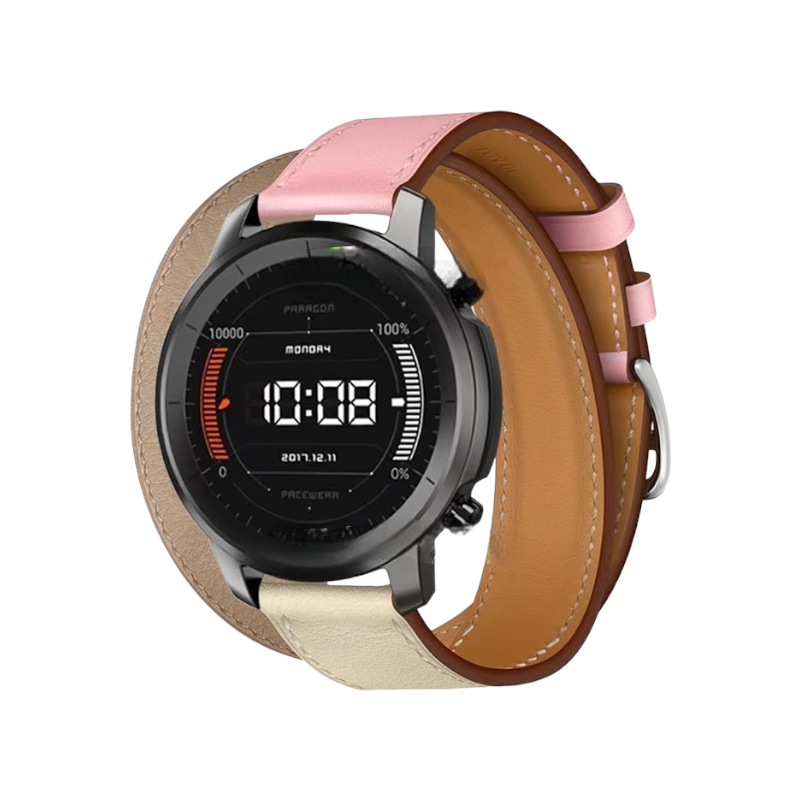 (20mm) Hermes Light pink Leather double tour band - جلد هرميز دبل وردي فاتح 