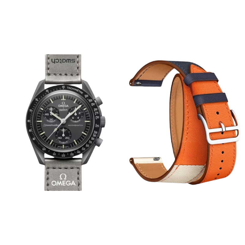 (OmegaXSwatch) Hermes Orange Leather double tour band - جلد هرميز دبل برتقالي 