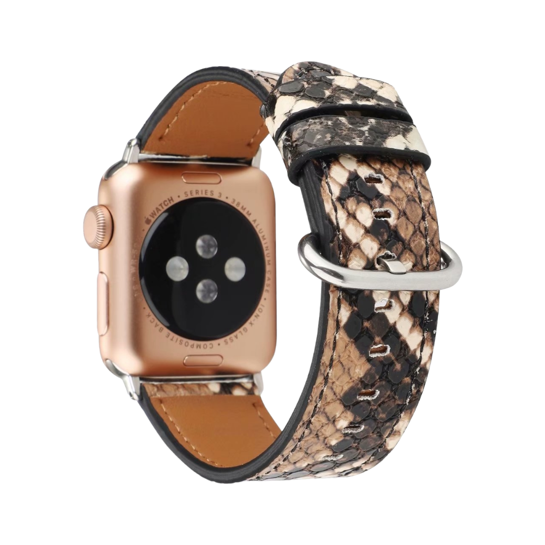 (42mm-44mm-45mm-49mm) Snake design Leather Brown Band - باند جلد تصميم ثعبان لون بني 
