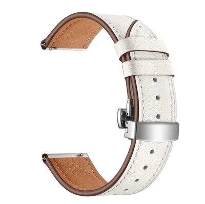 (22mm) Leather White Band with butterfly lock - باند جلد لون ابيض تسكيره فراشه 