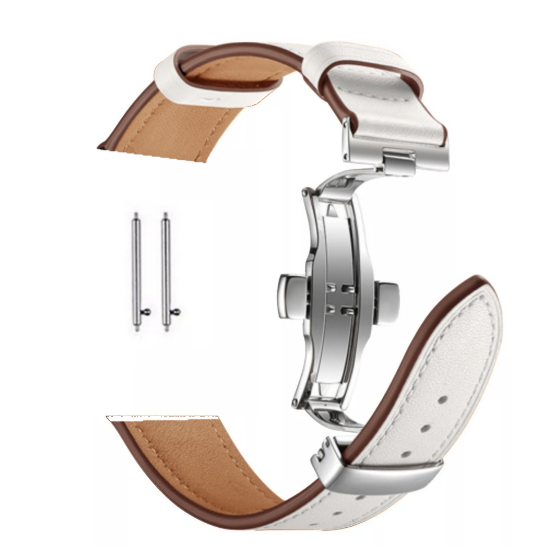 (22mm) Leather White Band with butterfly lock - باند جلد لون ابيض تسكيره فراشه 
