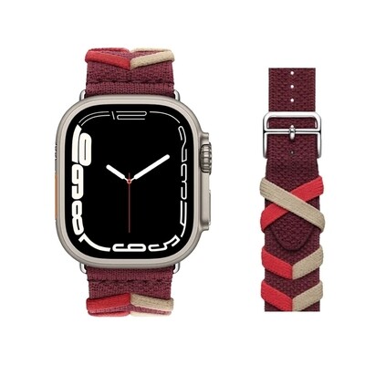 (42mm-44mm-45mm-49mm) Fabric Band Hermes design Red -  باند خام تصميم هرميز لون احمر 