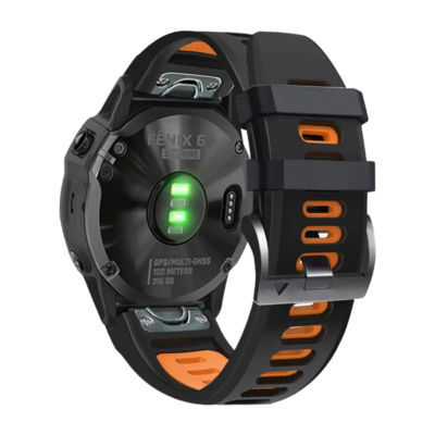 (22mm) Dual color Black&amp;Orange sports design - باند سيليكون رياضي لونين اسود مع برتقالي 