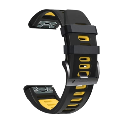 (22mm) Dual color Black&amp;Yellow sports design - باند سيليكون رياضي لونين اسود مع اصفر 