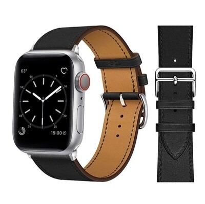 (38mm-40mm-41mm) Hermes Leather Black Band - جلد هرميز اسود 