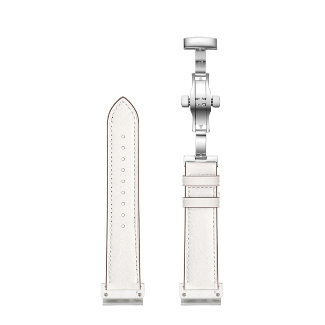 (26mm) Leather White Band with butterfly lock - باند جلد لون ابيض تسكيره فراشه 