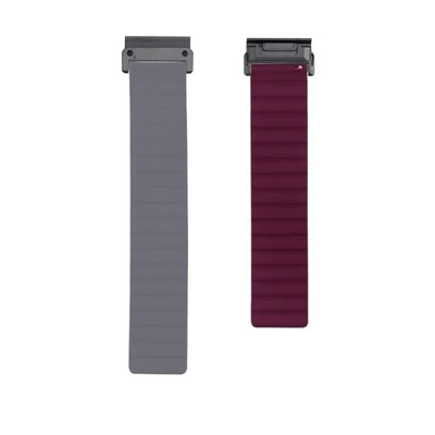 (22mm) Double color silicone magnatic band Grey&amp;Burgundy - باند سيليكون مغناطيسي لونين رمادي مع عنابي 