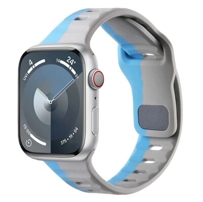 (38mm-40mm-41mm) Sports nomad silicone Band Grey&amp;Blue - باند سيليكون رياضي نوماد لون رمادي مع ازرق 