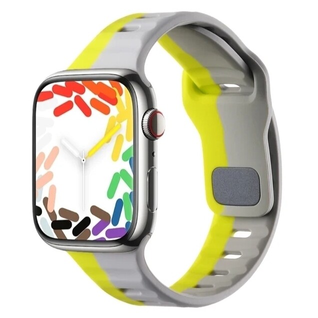 (38mm-40mm-41mm) Sports nomad silicone Band Grey&amp;Yellow - باند سيليكون رياضي نوماد لون رمادي مع اصفر 